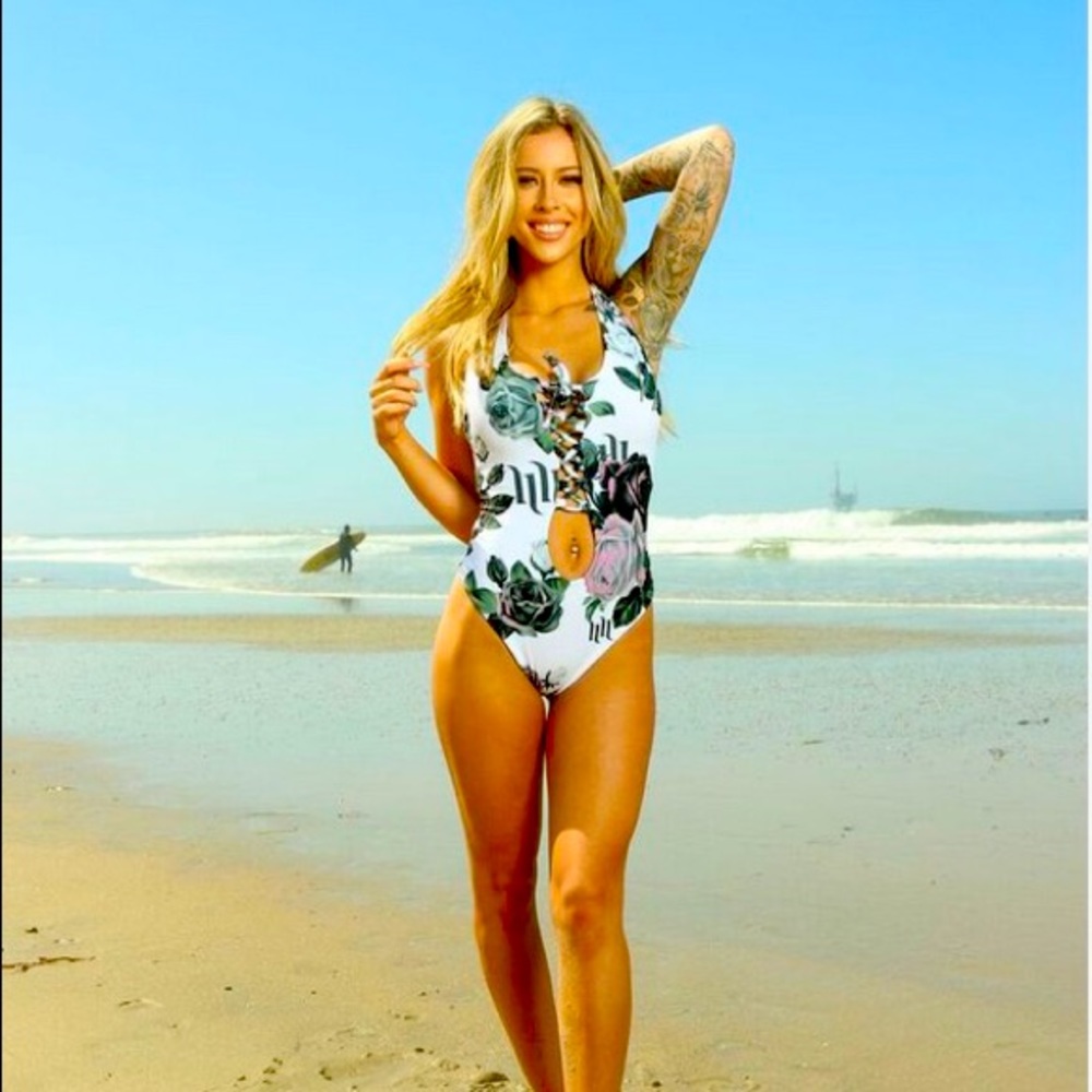 Reversible black/white floral print swimsuit